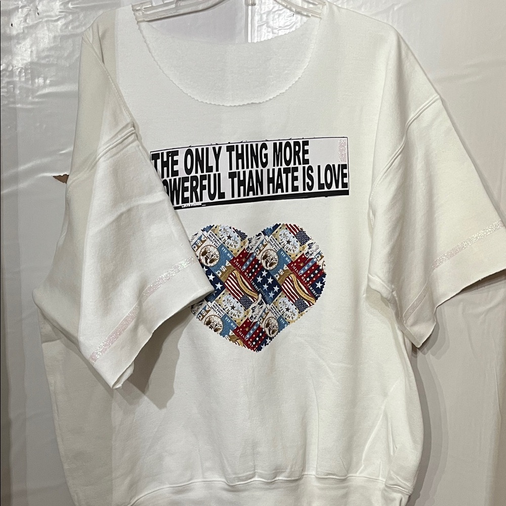 White Graphic Sweatshirt with Heart Patch